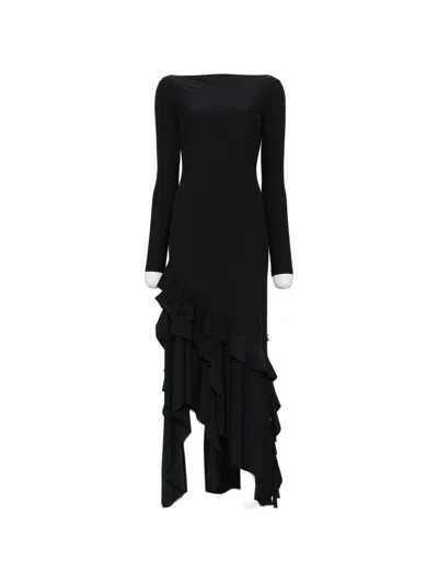 Love Moschino Ruffled Asymmetric Dress In Black