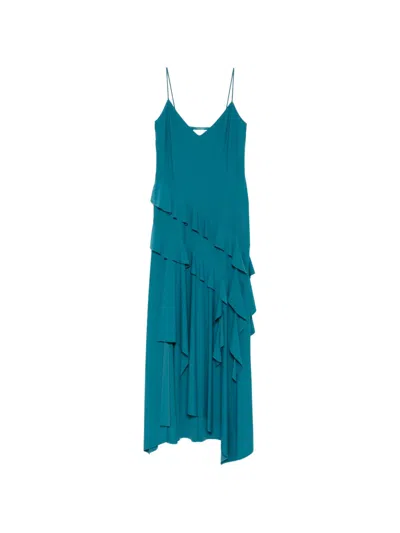 Love Moschino Ruffled Asymmetric Dress In Blue