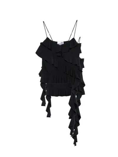 Love Moschino Ruffled Spaghetti-strap Top In Black