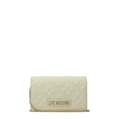 Love Moschino Women's Polyurethane Beige/ivory Clutch In Green
