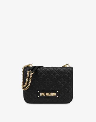 Love Moschino Shiny Quilted Shoulder Bag In Black