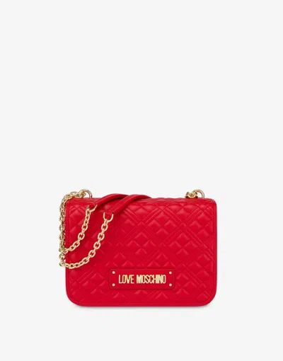 Love Moschino Shiny Quilted Shoulder Bag In Red
