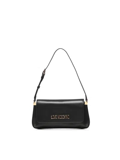Love Moschino Flat Shoulder Bag Lettering Logo In Black