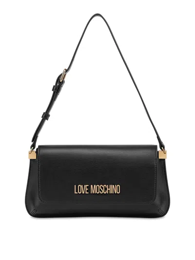 Love Moschino Flat Shoulder Bag Lettering Logo In Black