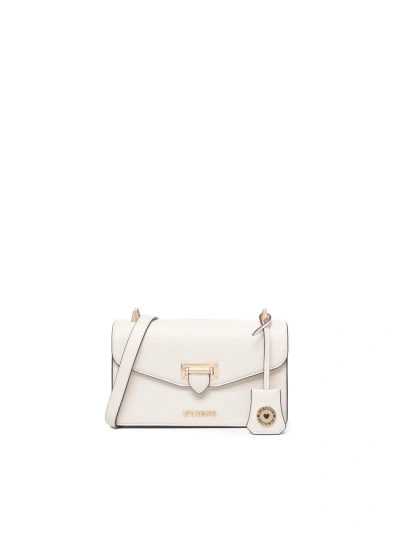 Love Moschino Shoulder Bag With Logo Plaque In Ivory