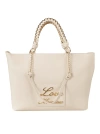 LOVE MOSCHINO SIGNATURE LOGO DETAIL CHAIN EMBELLISHED TOTE