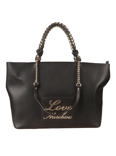 Love Moschino Signature Logo Detail Chain Embellished Tote In Black