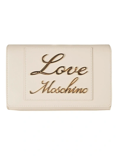Love Moschino Signature Logo Plaque Shoulder Bag In Avorio