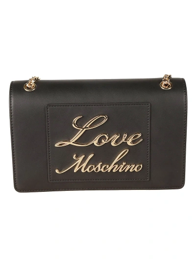 Love Moschino Signature Logo Plaque Shoulder Bag In Black