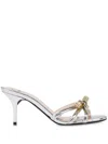 Love Moschino Silver Glossy Leather Mules With Heel And Bow