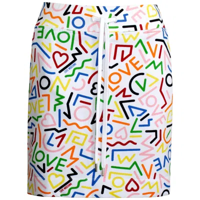 Pre-owned Love Moschino Skirt - Geometric 'love' Print - Drawstring Waist + Side Pockets In Gray