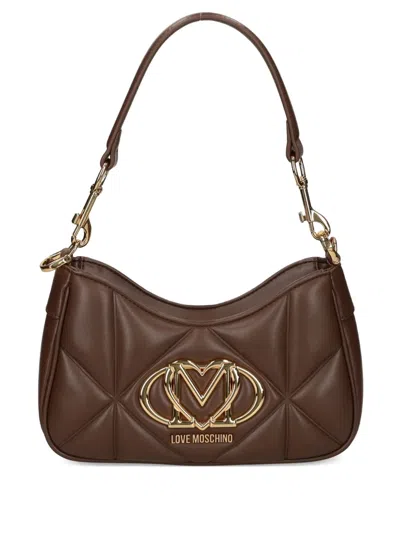 Love Moschino Small Quilted Logo-plaque Shoulder Bag In Brown