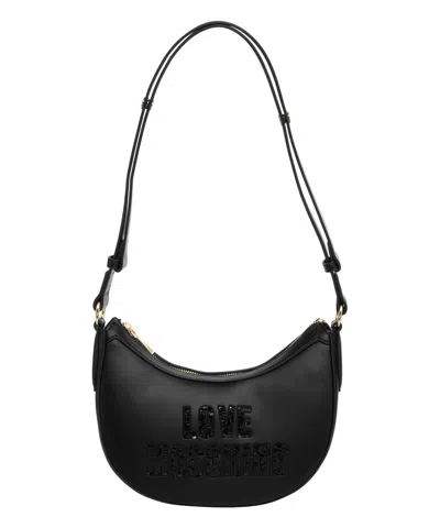 Love Moschino Sparkling Logo Hobo Bag In Black