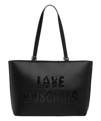 Love Moschino Sparkling Logo Tote Bag In Black
