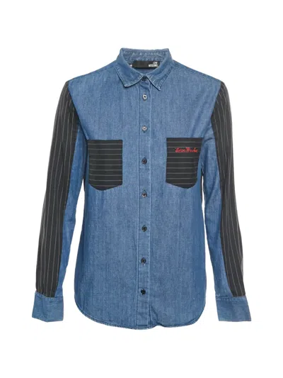 Pre-owned Love Moschino Striped Denim Shirt In Blue
