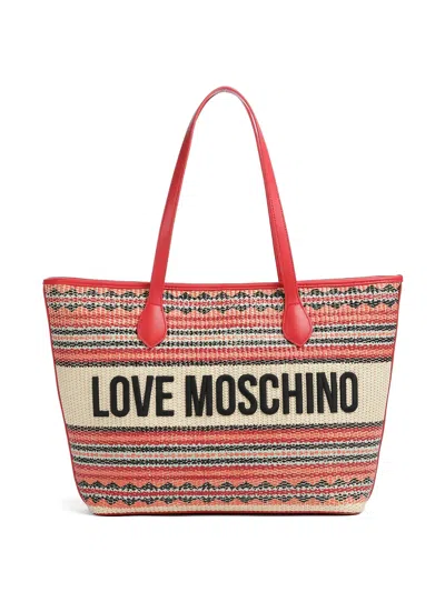 Love Moschino Striped Logo-detail Tote Bag In Red