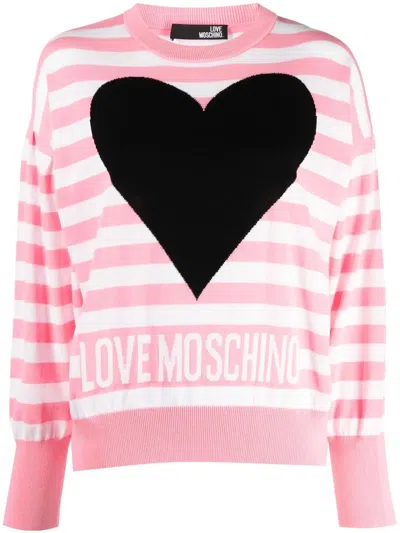 Love Moschino Striped Logo-print Sweatshirt In Pink