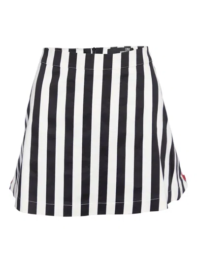 Pre-owned Love Moschino Striped Zip Mini Skirt In White