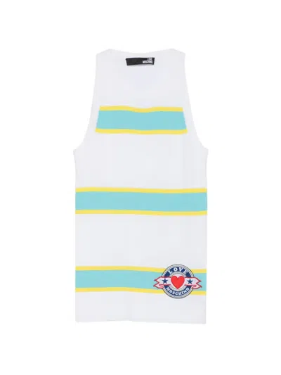 Love Moschino Striped-pattern Logo-patch Top In White