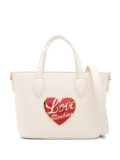 Love Moschino Structured Avorio Handbag With Heart Emblem In White