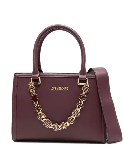 Love Moschino Structured Bordeaux Handbag With Gold Accents In Burgundy