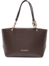 Love Moschino Structured Brown Polyurethane Shopper Bag In Brown
