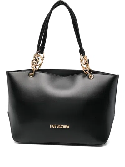 Love Moschino Structured Tote Bag With Gold-tone Chain Details In Black