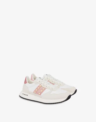 Love Moschino Suede And Calfskin Sneakers Dune In White