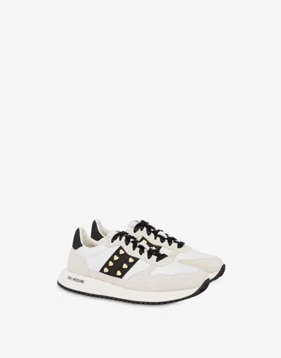 Love Moschino Suede And Calfskin Sneakers Dune In White