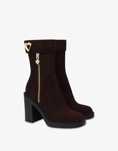 Love Moschino Suede Ankle Boots In Brown