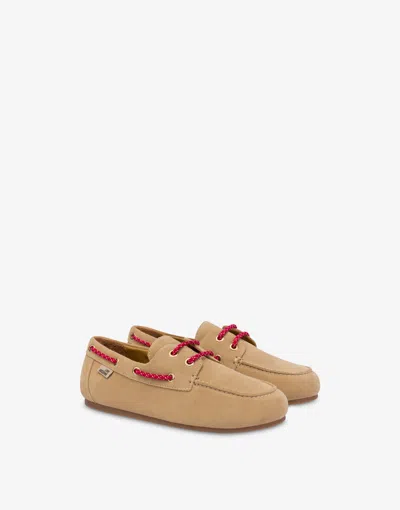 Love Moschino Suede Loafers In Sand