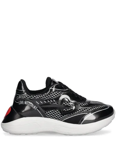 Love Moschino Super Heart Sneakers In Black