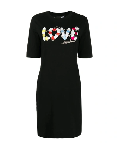 Love Moschino T-shirt Dress With "love" Embroidery In Black