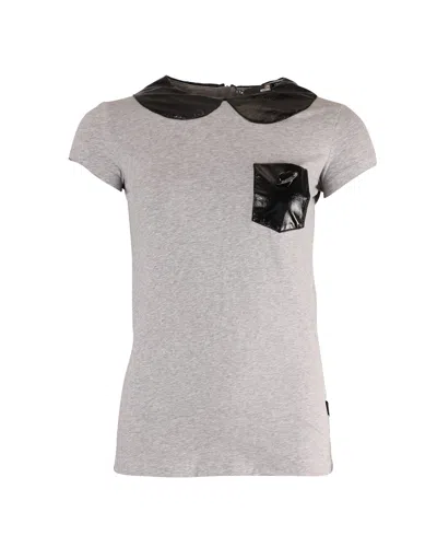 Love Moschino T-shirt With Faux Leather Collar In Grey Cotton