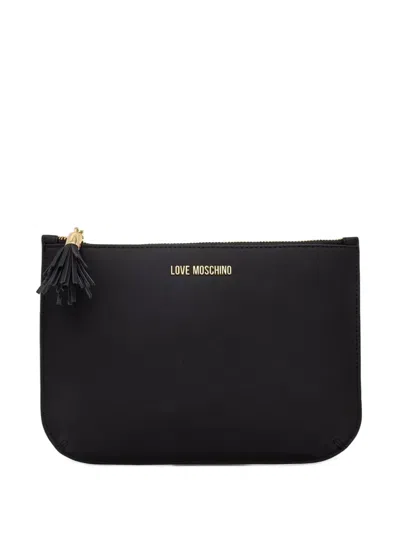 Love Moschino Tassel-detail Logo-print Clutch Bags In Black