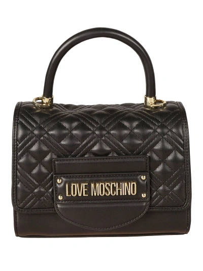 Love Moschino Top Handle Quilted Logo Shoulder Bag In Black