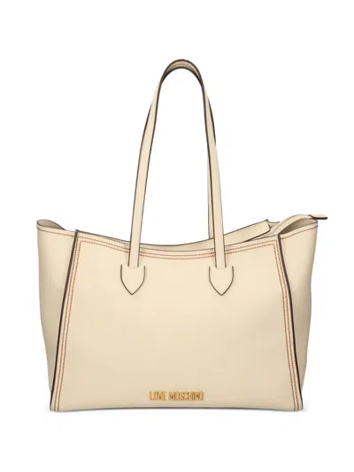 Love Moschino Topstitch Logo-plaque Tote Bag In Neutral
