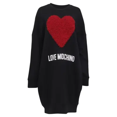 Pre-owned Love Moschino Tulle Heart-applique Mini Sweater Dress In Black Cotton