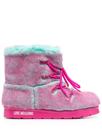 Love Moschino Two-tone Faux-fur Boots In Pink