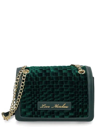 Love Moschino Velvet Shoulder Bag In 绿色