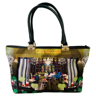 Pre-owned Love Moschino Vintage Café Scene Tote Bag Unisex Leather 2014-2015 In Black
