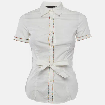 Pre-owned Love Moschino White Beaded Cotton Belted Shirt S