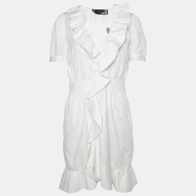Pre-owned Love Moschino White Cotton Ruffle Detail Knee Length Dress M