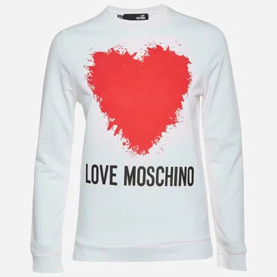 Love Moschino White Heart Graphic Jersey Knit Sweatshirt