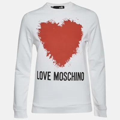 Pre-owned Love Moschino White Heart Graphic Jersey Knit Sweatshirt S