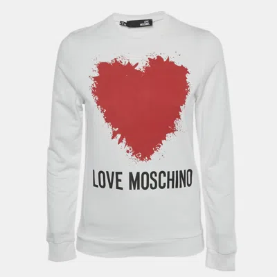 Pre-owned Love Moschino White Heart Print Cotton Sweatshirt S