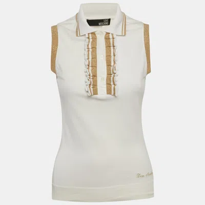 Pre-owned Love Moschino White Jersey Ruffled Sleeveless T-shirt M
