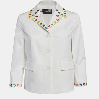 Love Moschino White Multicolor Stud Embellished Gabardine Blazer