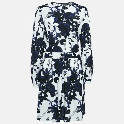 Pre-owned Love Moschino White Rose Print Textured Crepe Short Dress M