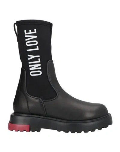 Love Moschino Woman Ankle Boots Black Size 6 Calfskin, Lycra